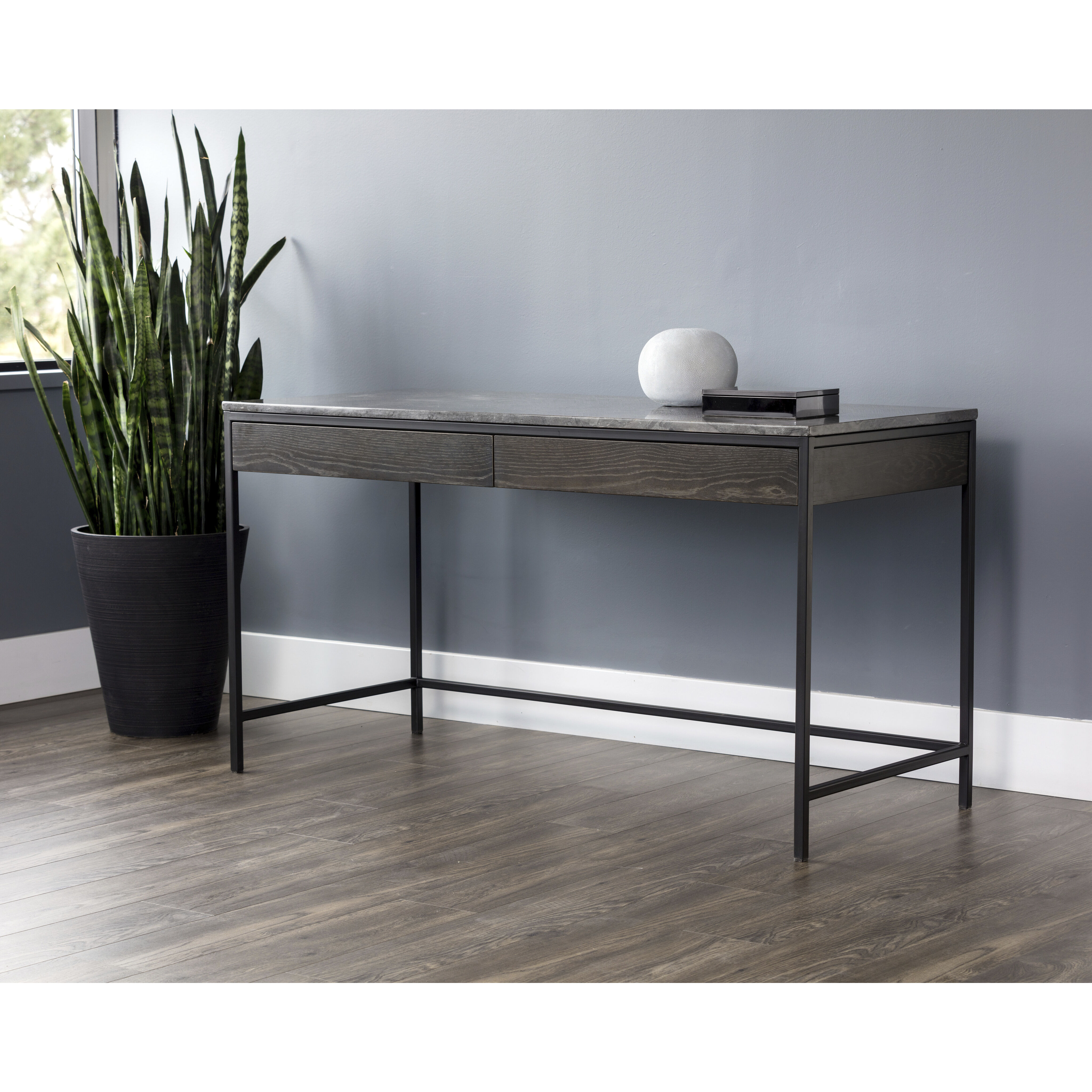 Stamos 55 X 23.5 inch Black / Grey Marble / Charcoal Grey Desk